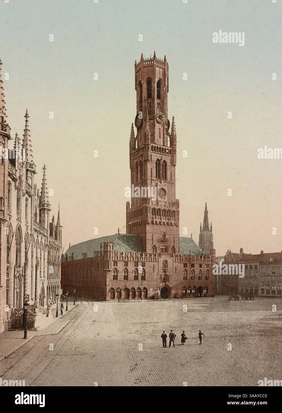 Stampa fotocromatica della torre Belfry a Bruges, Belgio. Foto Stock