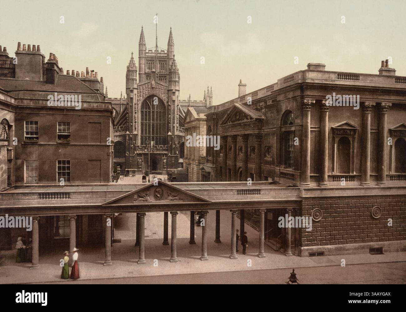 Stampa fotocromatica vintage della Grand Pump Room di Bath, Somerset, Inghilterra. Foto Stock