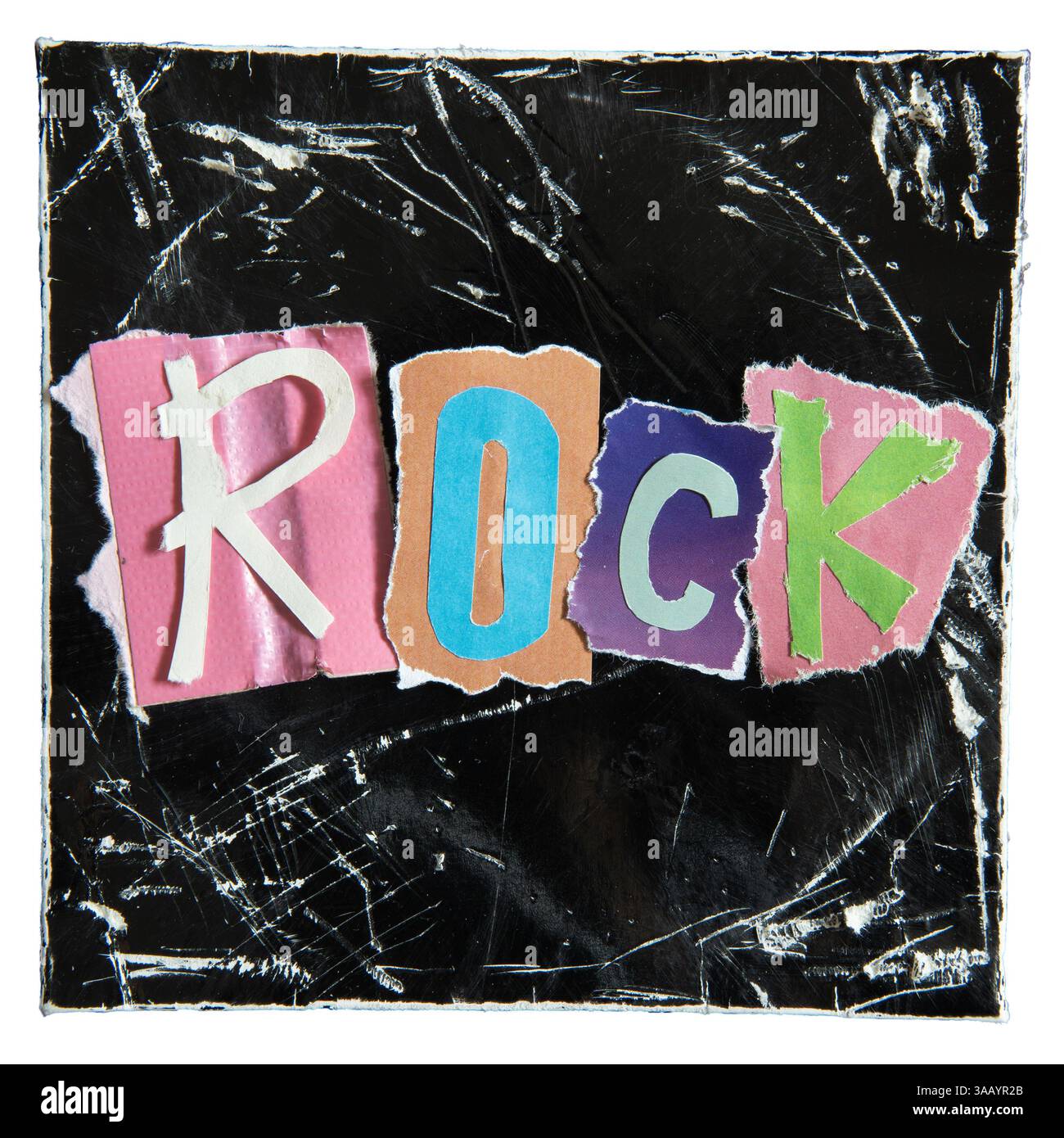 Album in vinile rock con grafica su sfondo bianco con percorso di ritaglio Foto Stock