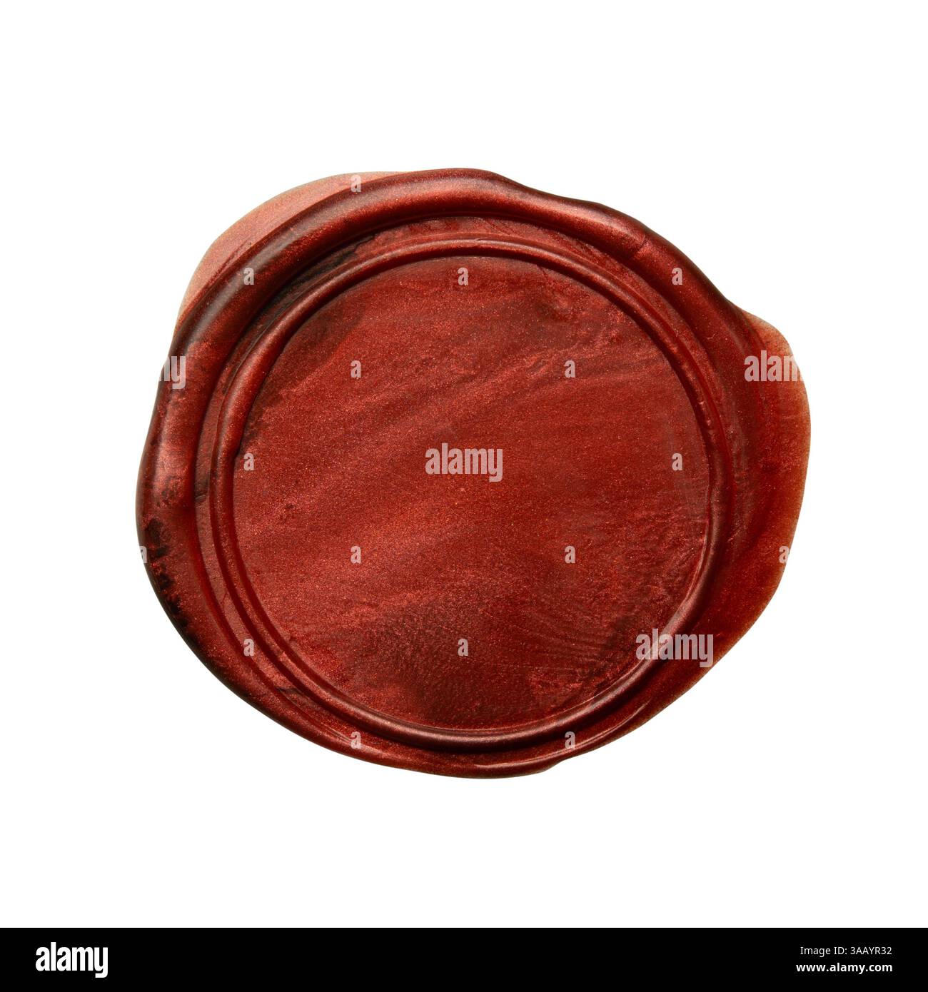 Timbro classico in cera rosso vintage con un semplice design circolare su sfondo bianco con percorso di ritaglio Foto Stock