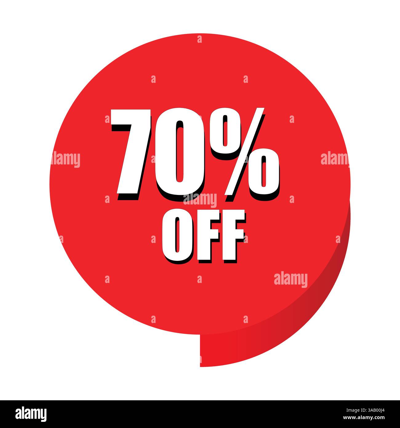 Sconto del 70% su distintivo e adesivo promozionale su sfondo bianco Illustrazione Vettoriale