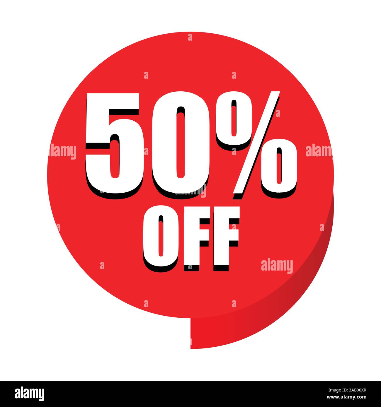 Sconto del 50% su distintivo e adesivo promozionale su sfondo bianco Illustrazione Vettoriale