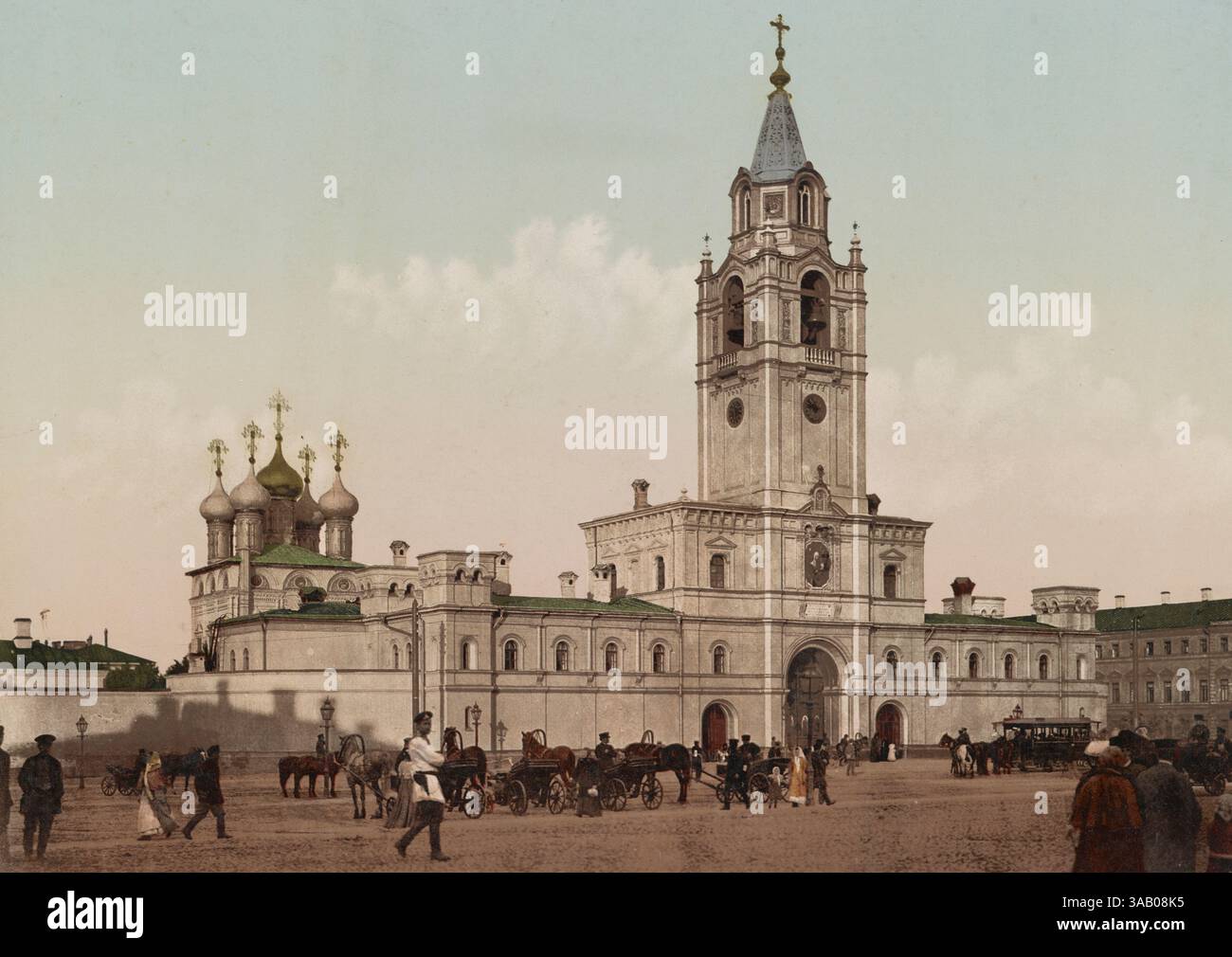 Stampa fotocromatica d'epoca del monastero di Strastnoy a Mosca, Russia. Foto Stock