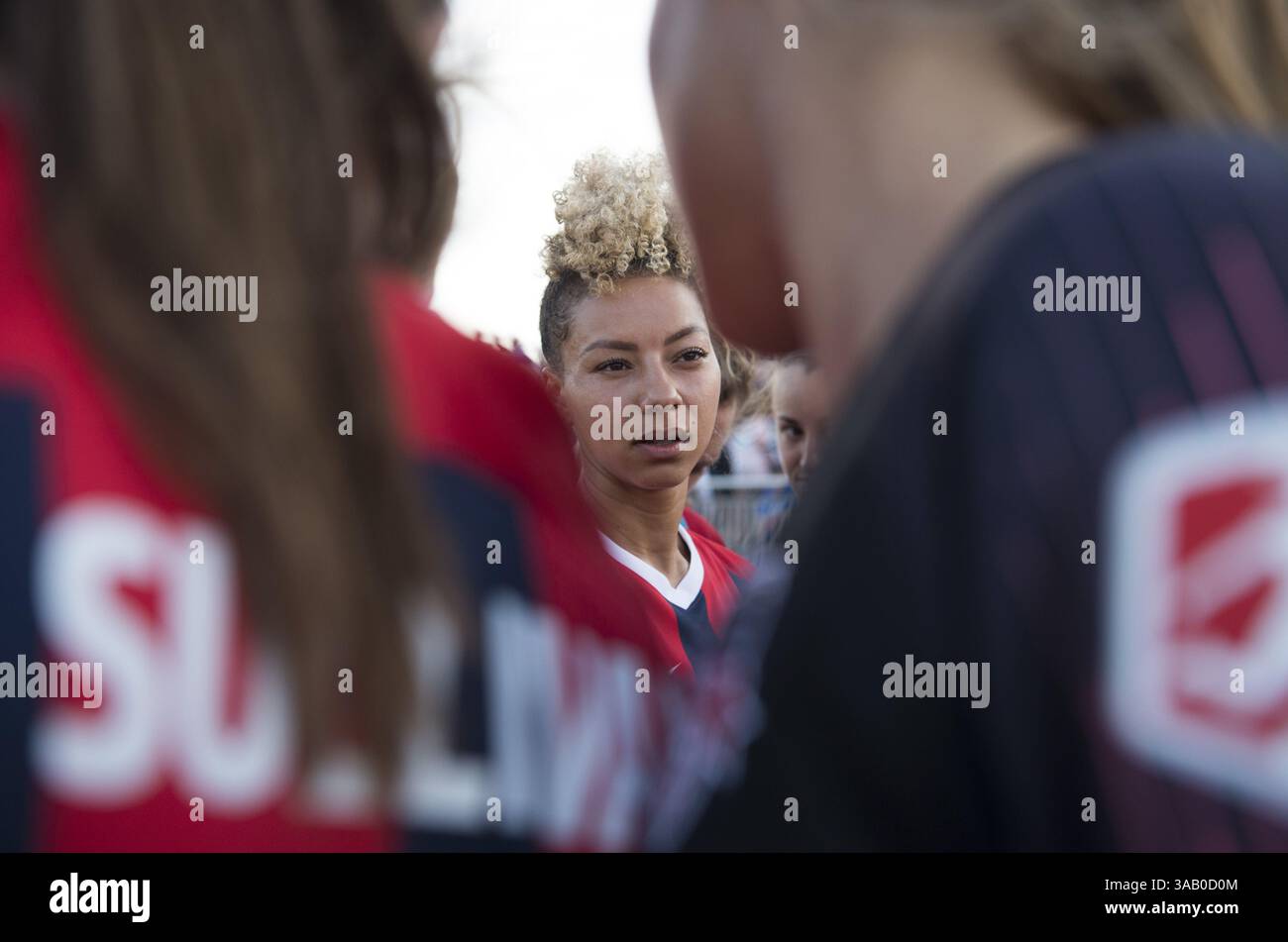 14 aprile 2018 - Boyds, Maryland, Stati Uniti - Boyds, MD - 14 aprile 2018: The North Carolina Courage sconfisse i Washington Spirit 4-2 durante un match della National Women's Soccer League (NWSL) al Maryland SoccerPlex. (Immagine di credito: © Brad Smith/ISIPhotos via ZUMA Wire) Foto Stock