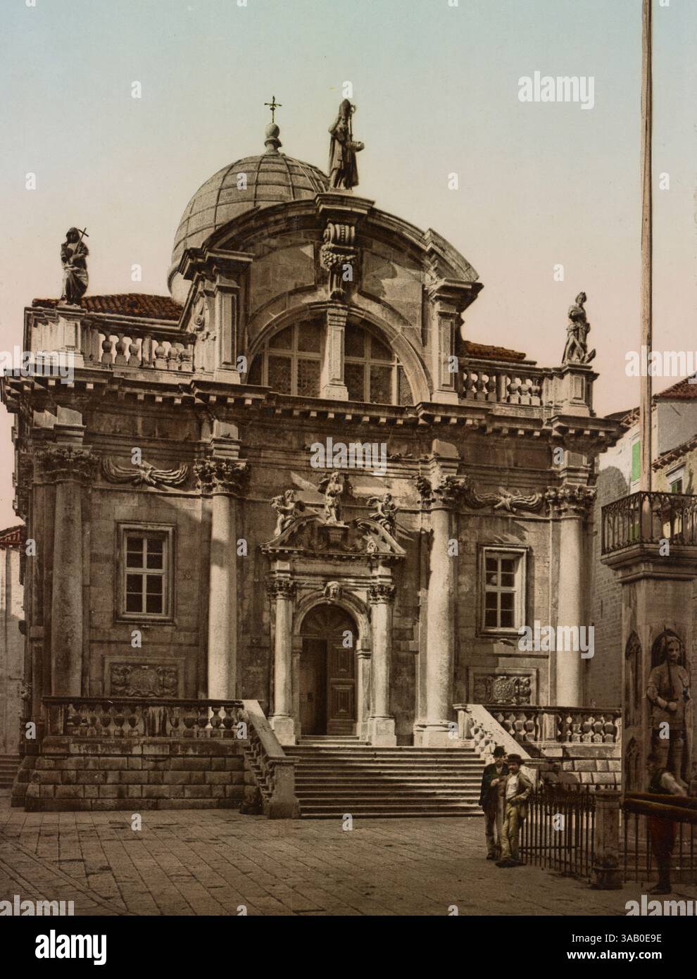 Stampa fotocromatica d'epoca della Chiesa di San Biagio, Ragusa, Croazia. Foto Stock