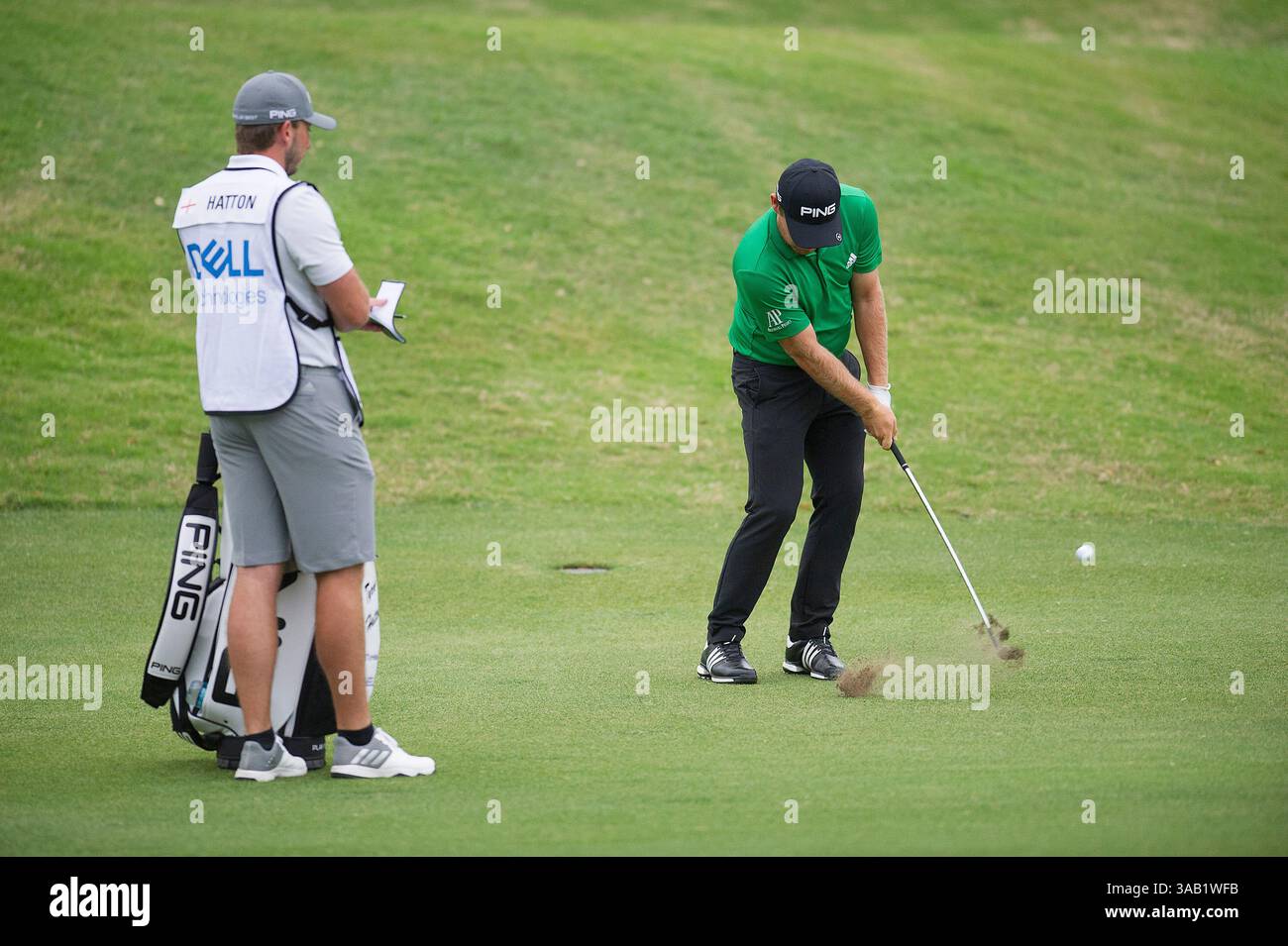 24 marzo 2018: Tyrrell Hatton in azione ai Campionati del mondo di golf â€“ Dell Technologies Match Play Round 4, Austin Country Club. Austin, Texas. Mario Cantu/CSM(immagine di credito: &Copy; Mario Cantu/CSM tramite filo ZUMA) Foto Stock