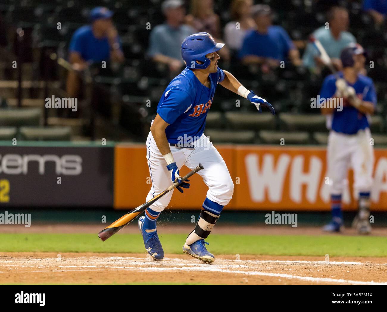23 maggio 2018: L'interno battista di Houston Tyler Depreta-Johnson (3) durante il Southland Conference Championships 2018. Partita 4: Houston Baptist University vs Central Arkansas al Constellation Field Sugar Land, Texas. Houston Baptist ha vinto in sette inning 14 - 4 (Credit Image: &Copy; Maria Lysaker/CSM via ZUMA Wire) Foto Stock