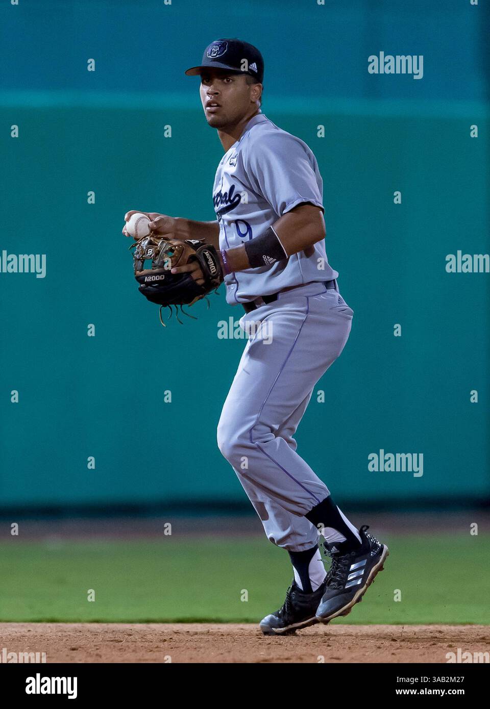 23 maggio 2018: Josh Somdecerff (9) interno dell'Arkansas centrale durante i Southland Conference Championships 2018. Partita 4: Houston Baptist University vs Central Arkansas al Constellation Field Sugar Land, Texas. Houston Baptist ha vinto in sette inning 14 - 4 (Credit Image: &Copy; Maria Lysaker/CSM via ZUMA Wire) Foto Stock