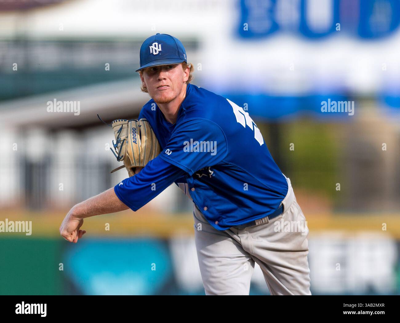 23 maggio 2018: Il lanciatore di New Orleans John Stephens (34) durante il Southland Conference Championships 2018. Partita 3 New Orleans vs Sam Houston al Constellation Field Sugar Land, Texas. No. 8 New Orleans Privateers ha superato il numero 1 Sam Houston State 4-3 in 10 inning, qualcosa che non è successo dal 2015 (Credit Image: &Copy; Maria Lysaker/CSM via ZUMA Wire) Foto Stock