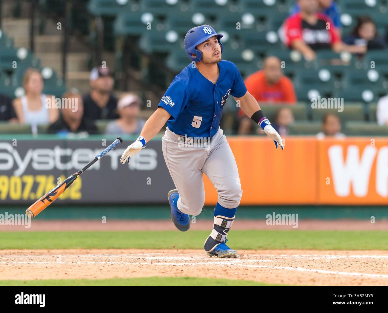 23 maggio 2018: L'esterno di New Orleans Cody Decote (5) durante il Southland Conference Championships 2018. Partita 3 New Orleans vs Sam Houston al Constellation Field Sugar Land, Texas. No. 8 New Orleans Privateers ha superato il numero 1 Sam Houston State 4-3 in 10 inning, qualcosa che non è successo dal 2015 (Credit Image: &Copy; Maria Lysaker/CSM via ZUMA Wire) Foto Stock