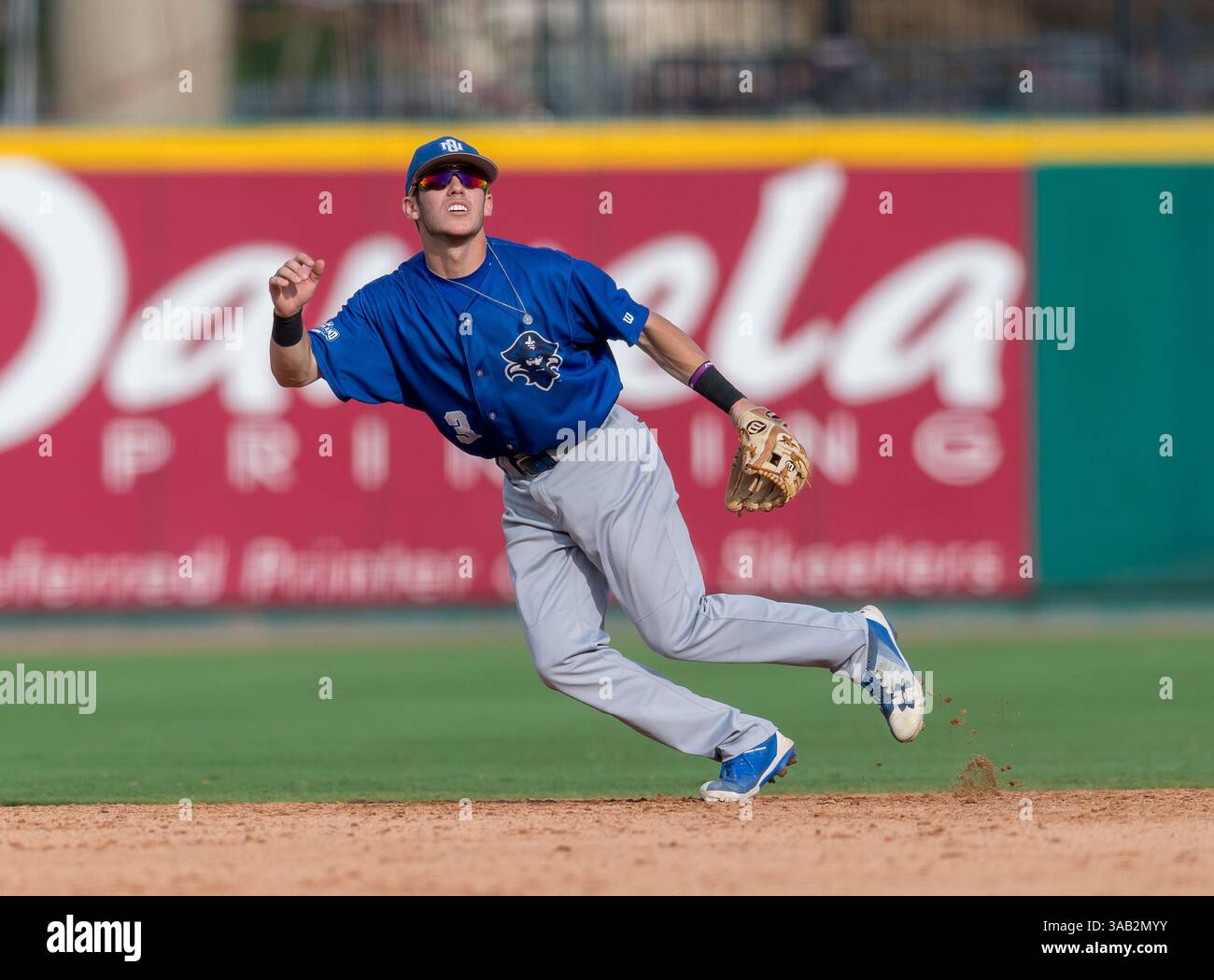 23 maggio 2018: L'interno di New Orleans Darren Willis (3) durante il Southland Conference Championships 2018. Partita 3 New Orleans vs Sam Houston al Constellation Field Sugar Land, Texas. No. 8 New Orleans Privateers ha superato il numero 1 Sam Houston State 4-3 in 10 inning, qualcosa che non è successo dal 2015 (Credit Image: &Copy; Maria Lysaker/CSM via ZUMA Wire) Foto Stock