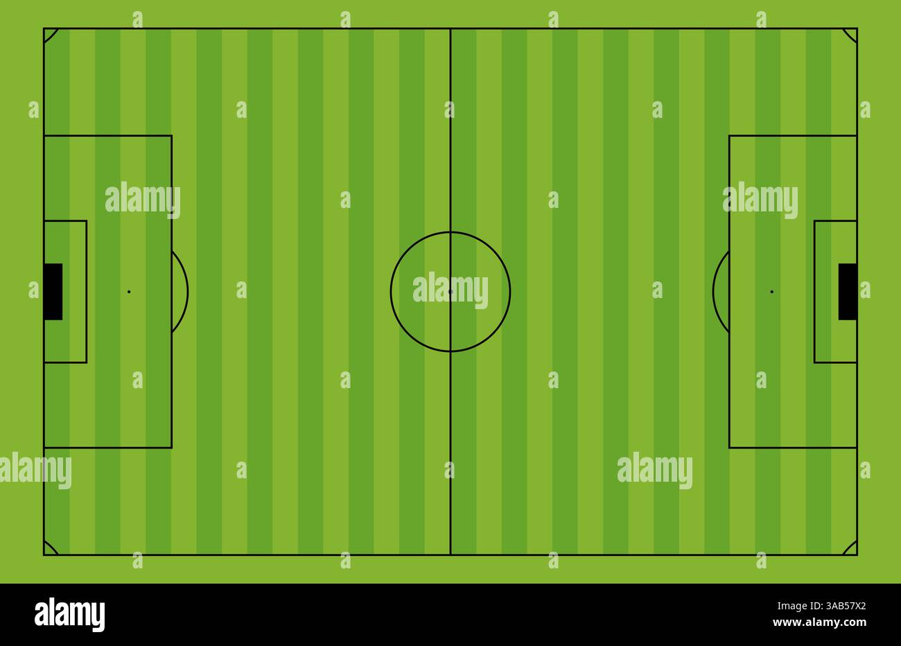 Marcature del campo da calcio con struttura in erba dello stadio. Campi da calcio e parco giochi. Illustrazione vettoriale piatta isolata su backgroun bianco Illustrazione Vettoriale