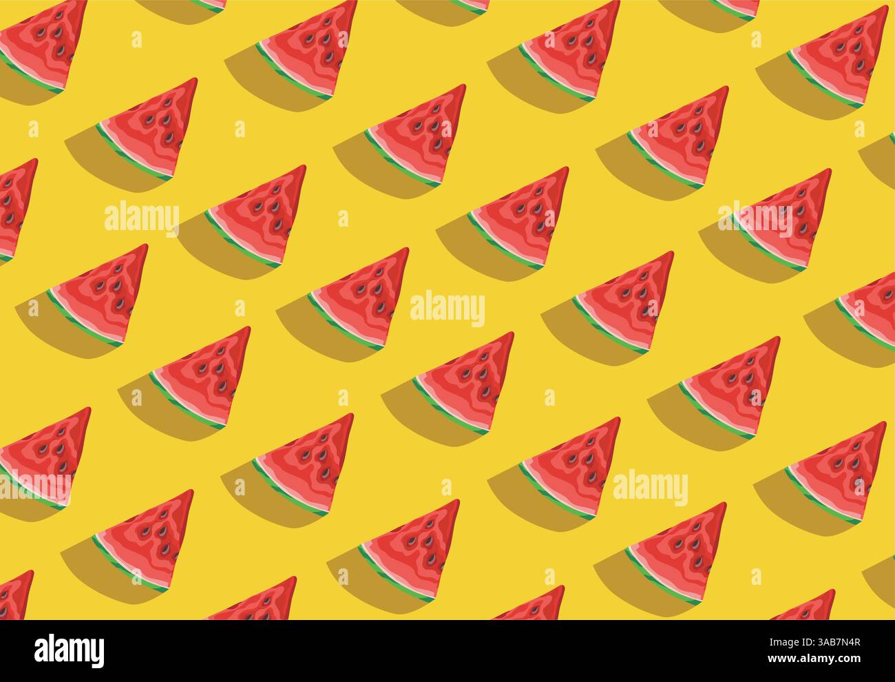 Colorato motivo di frutta con fette di anguria fresca su sfondo giallo. Vista dall'alto. Illustrazione vettoriale Illustrazione Vettoriale