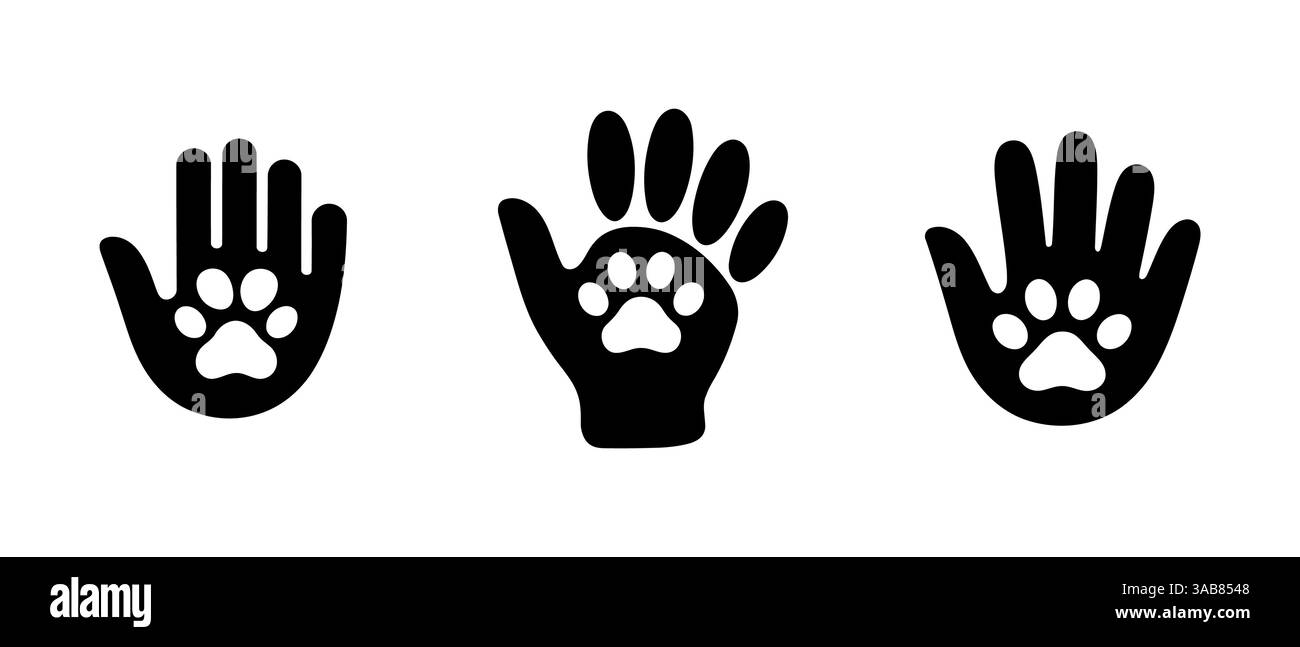 Mani che tengono in mano le stampe Paw: Simbolo della cura e dell'amore degli animali domestici Illustrazione Vettoriale