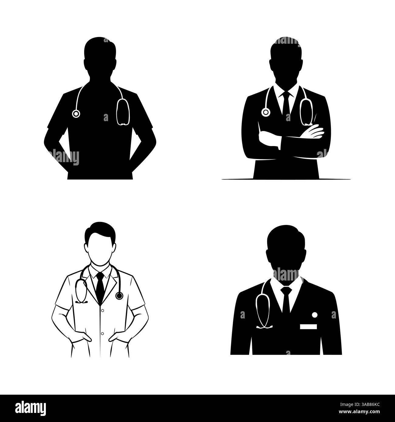 Set di icone sagomate professionali per la progettazione sanitaria Illustrazione Vettoriale