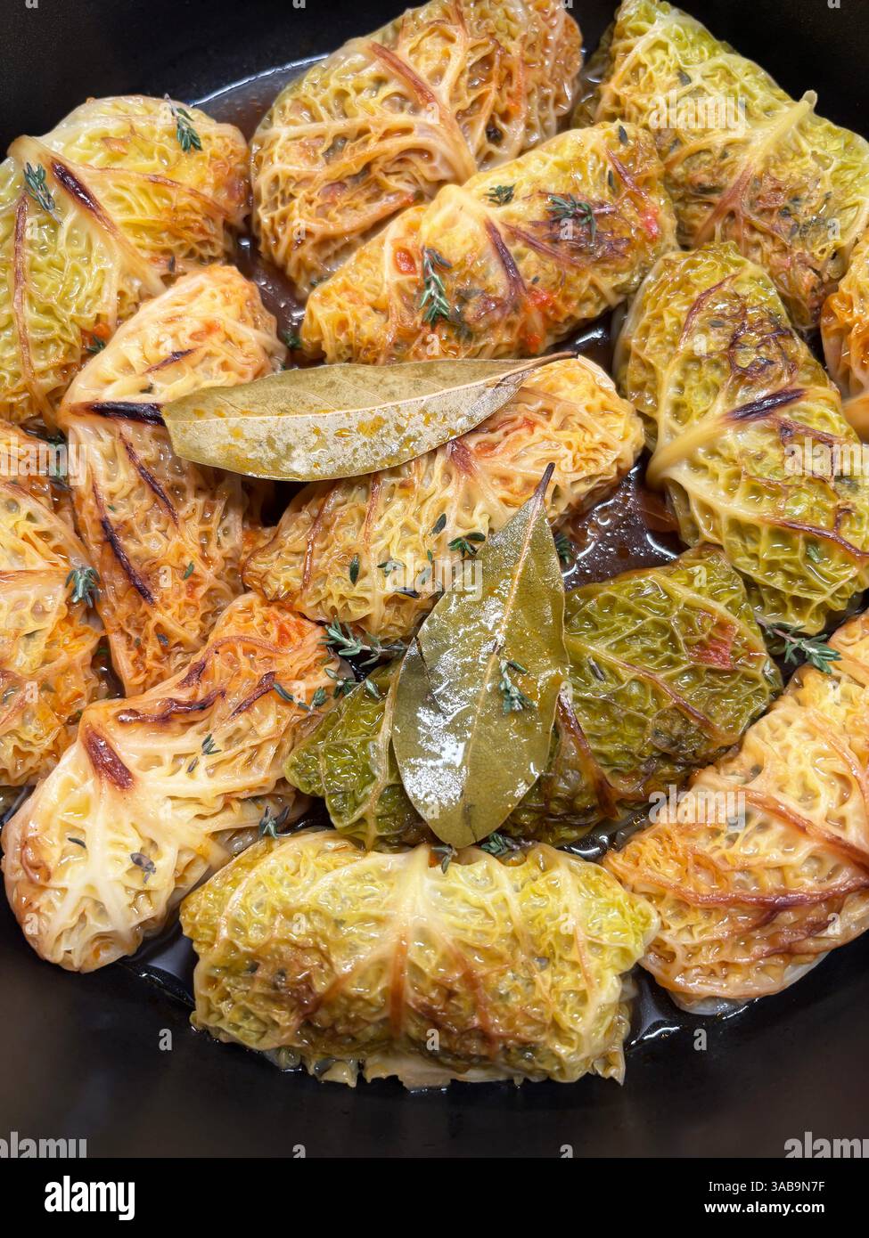Involtini di cavolo ripieni di carne tritata o verdure e riso. Piatto tradizionale da Moldavia, Ucraina, Russia, Turchia e paesi dell'Asia centrale. Foto Stock