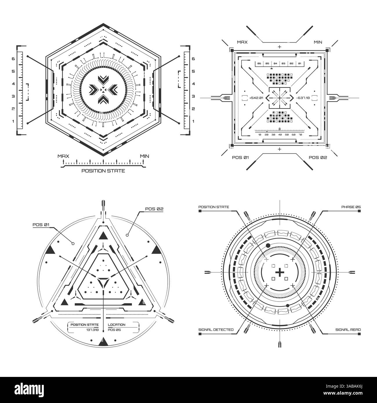 Interfaccia utente HUD. Elementi della schermata di destinazione Techno. Interfaccia utente futuristica. Grafica virtuale. Elementi vettoriali infografici Illustrazione Vettoriale