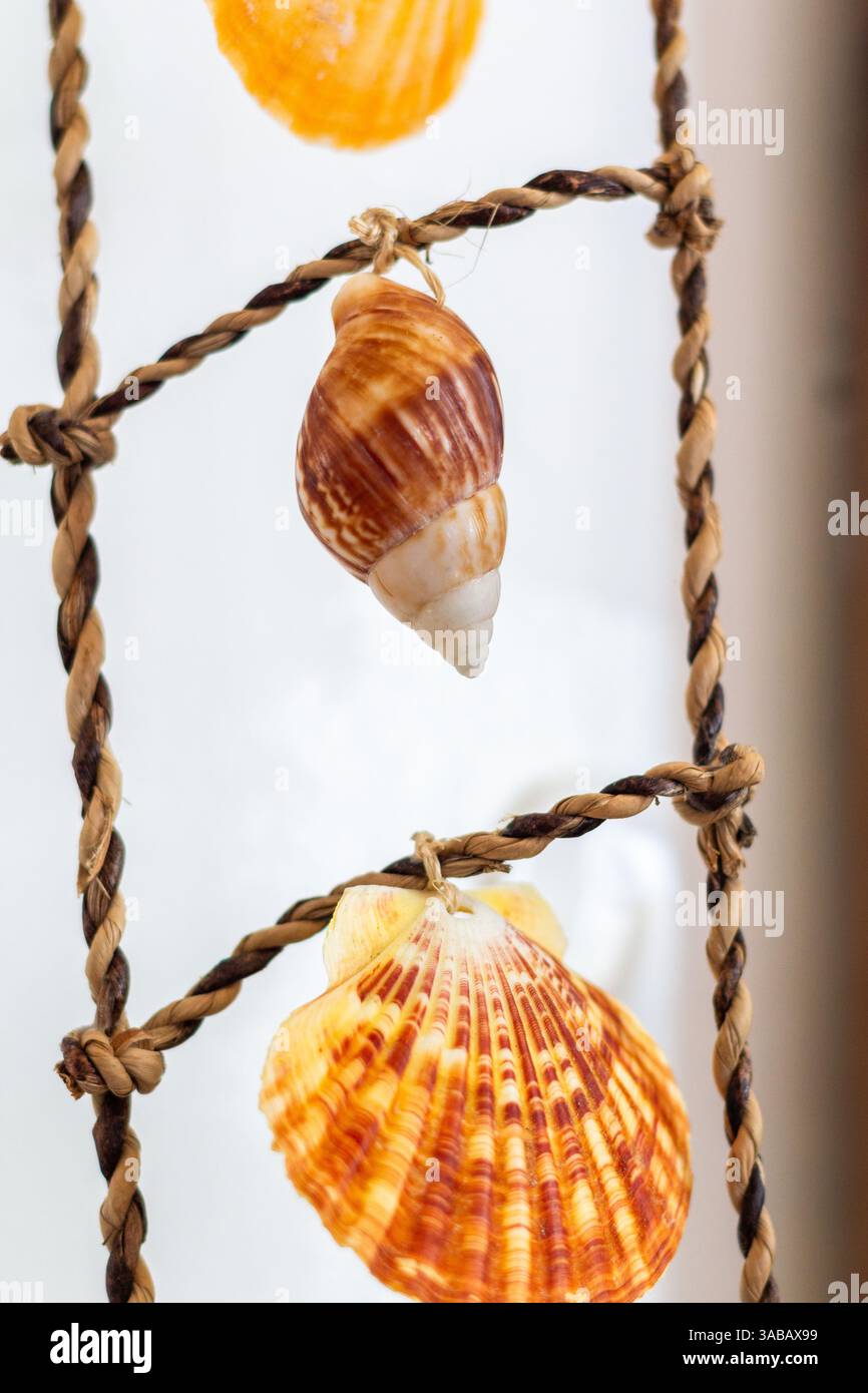 Decorazioni locali con conchiglie Filippine esposte in una casa a Boracay, Filippine Foto Stock