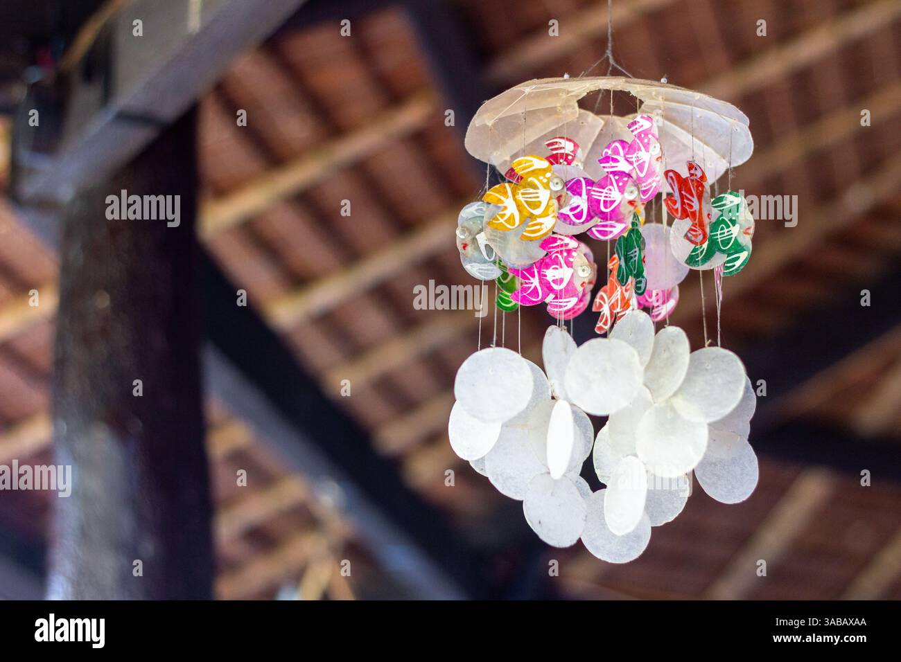 Decorazioni locali con conchiglie Filippine esposte in una casa a Boracay, Filippine Foto Stock
