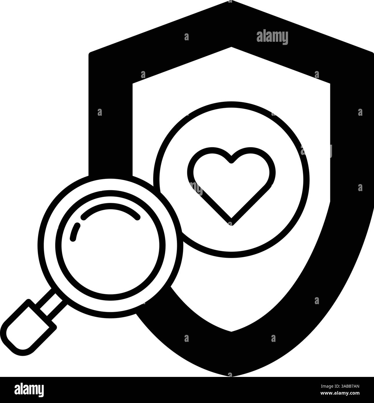 Uno scudo con una lente d'ingrandimento e un cuore al centro Illustrazione Vettoriale Uno scudo con una lente d'ingrandimento e un cuore al centro Illustrazione Vettoriale