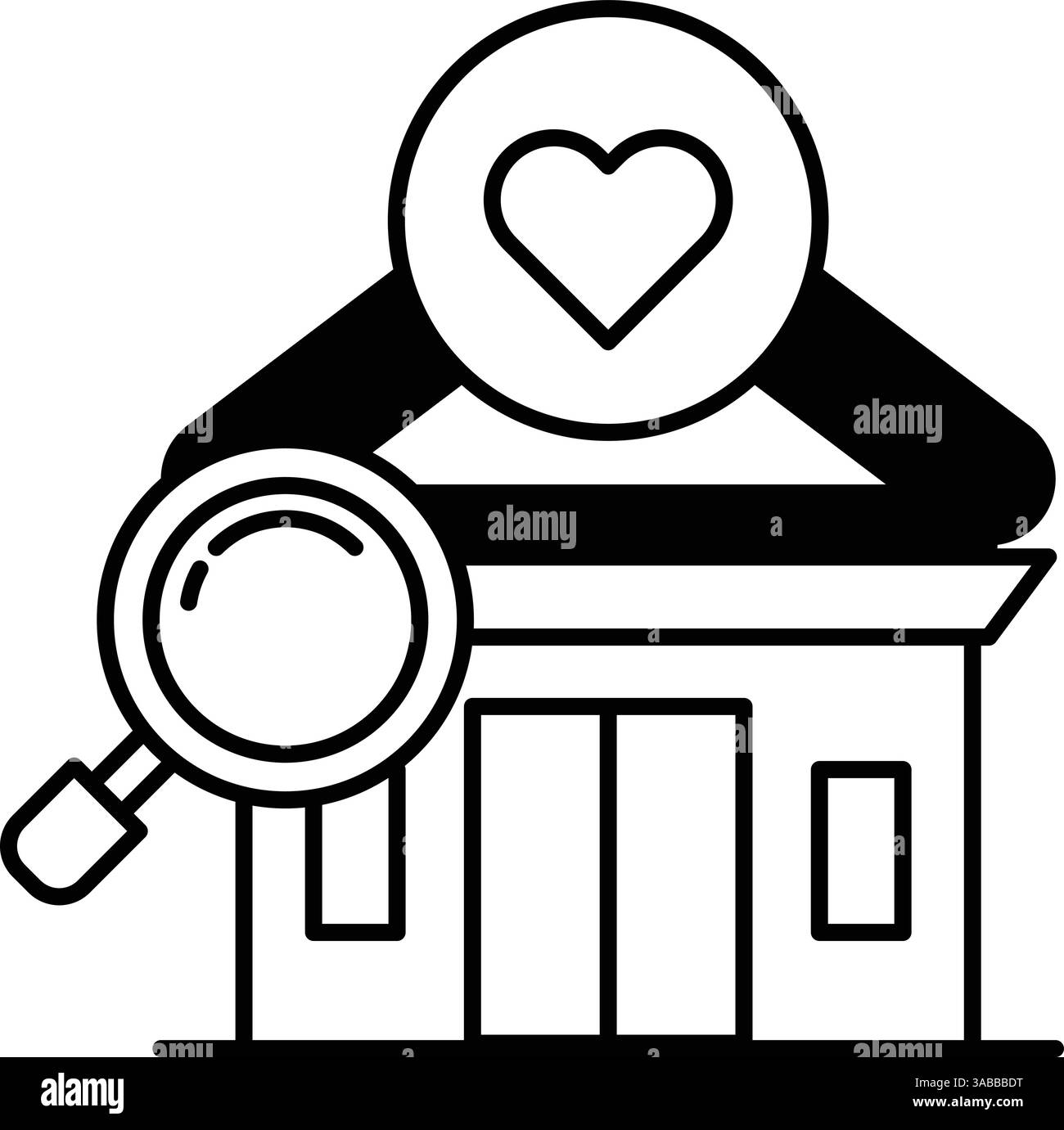 Una casa con una lente d'ingrandimento e un cuore nel mezzo Illustrazione Vettoriale Una casa con una lente d'ingrandimento e un cuore nel mezzo Illustrazione Vettoriale