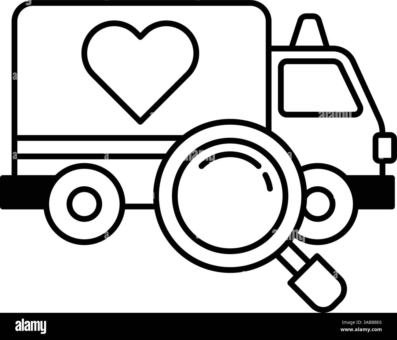 Un camion con un cuore sul lato e una lente d'ingrandimento sulla parte anteriore Illustrazione Vettoriale Un camion con un cuore sul lato e una lente d'ingrandimento sulla parte anteriore Illustrazione Vettoriale