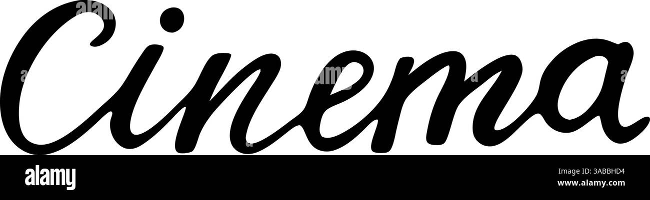 Testo cinematografico nero scritto a mano in stile script su sfondo bianco. Illustrazione Vettoriale