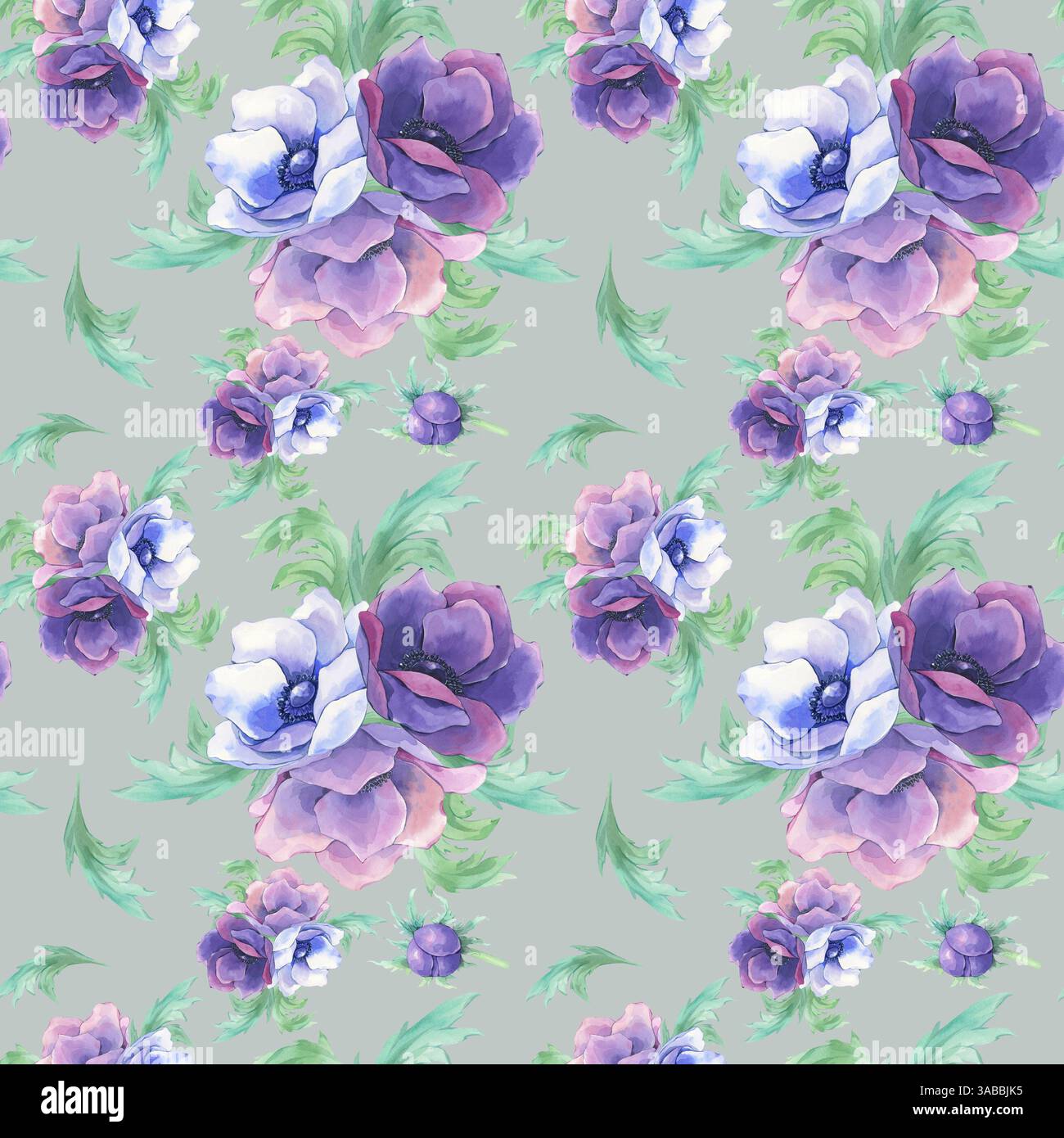 Fiore su sfondo blu. Schema semplice. Anemone in acquerello Foto Stock