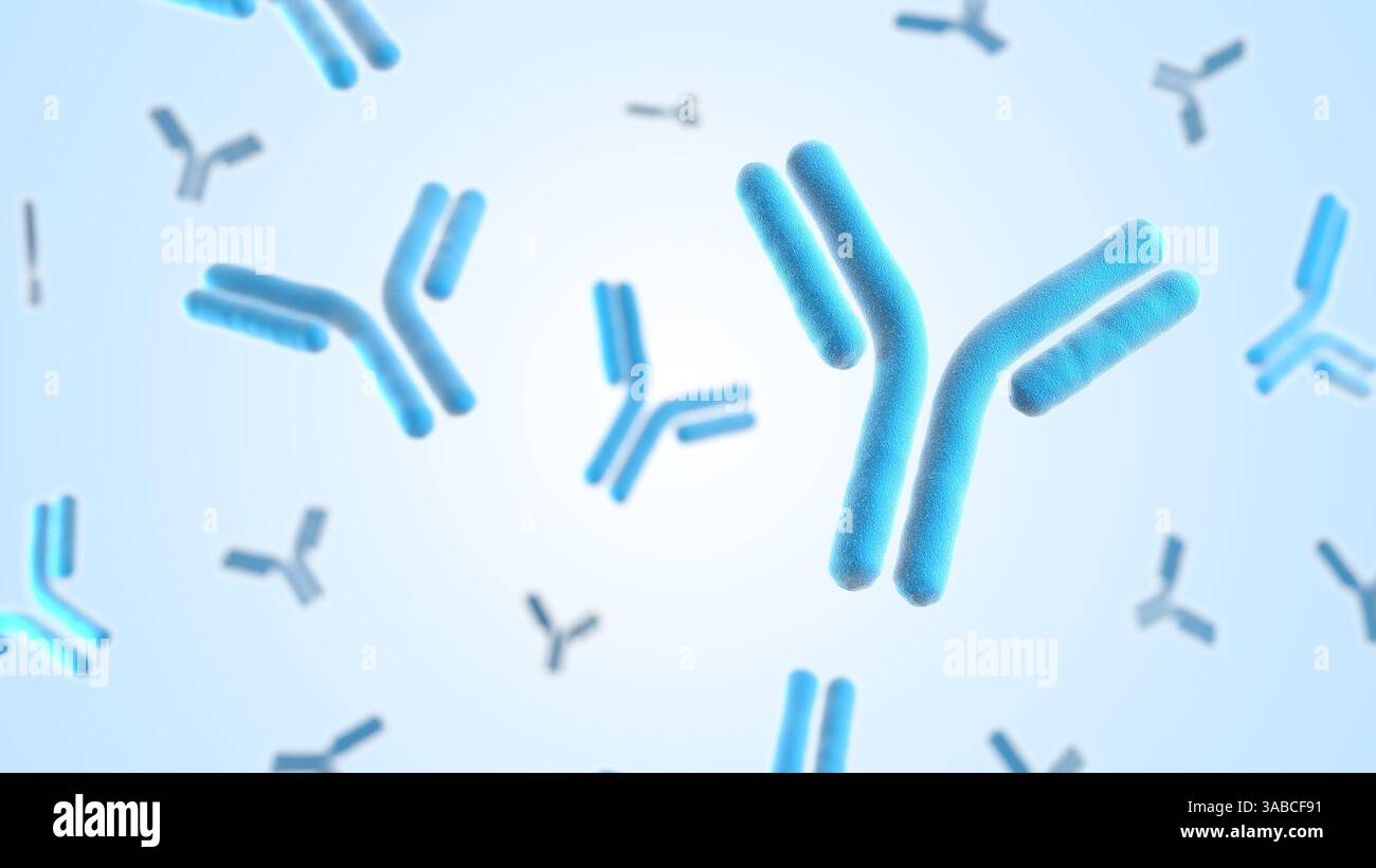 Anticorpi. Immunoglobuline. Colore blu. illustrazione 3d. Foto Stock