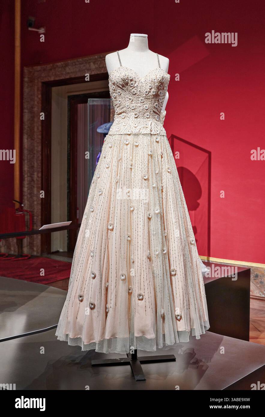 Abito da sera - tulle di cotone e filo d'argento - Emilio Schuberth - 1956 - Fireze, Palazzo Pitti, Museo della Moda e del Costume Foto Stock