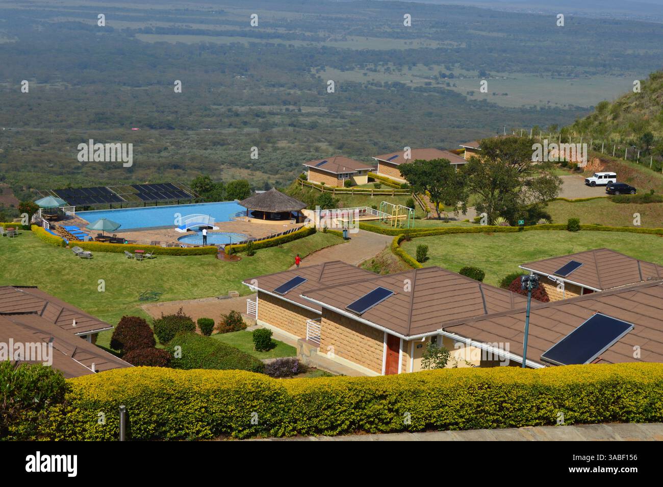 VISTA DAL LAGO ELEMENTAITA LODGE DI MONTAGNA DEL LAGO ELEMENTAITA A ELEMENTAITA, NAIROBI KENYA Foto Stock