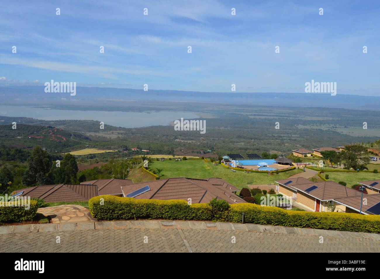 VISTA DAL LAGO ELEMENTAITA LODGE DI MONTAGNA DEL LAGO ELEMENTAITA A ELEMENTAITA, NAIROBI KENYA Foto Stock