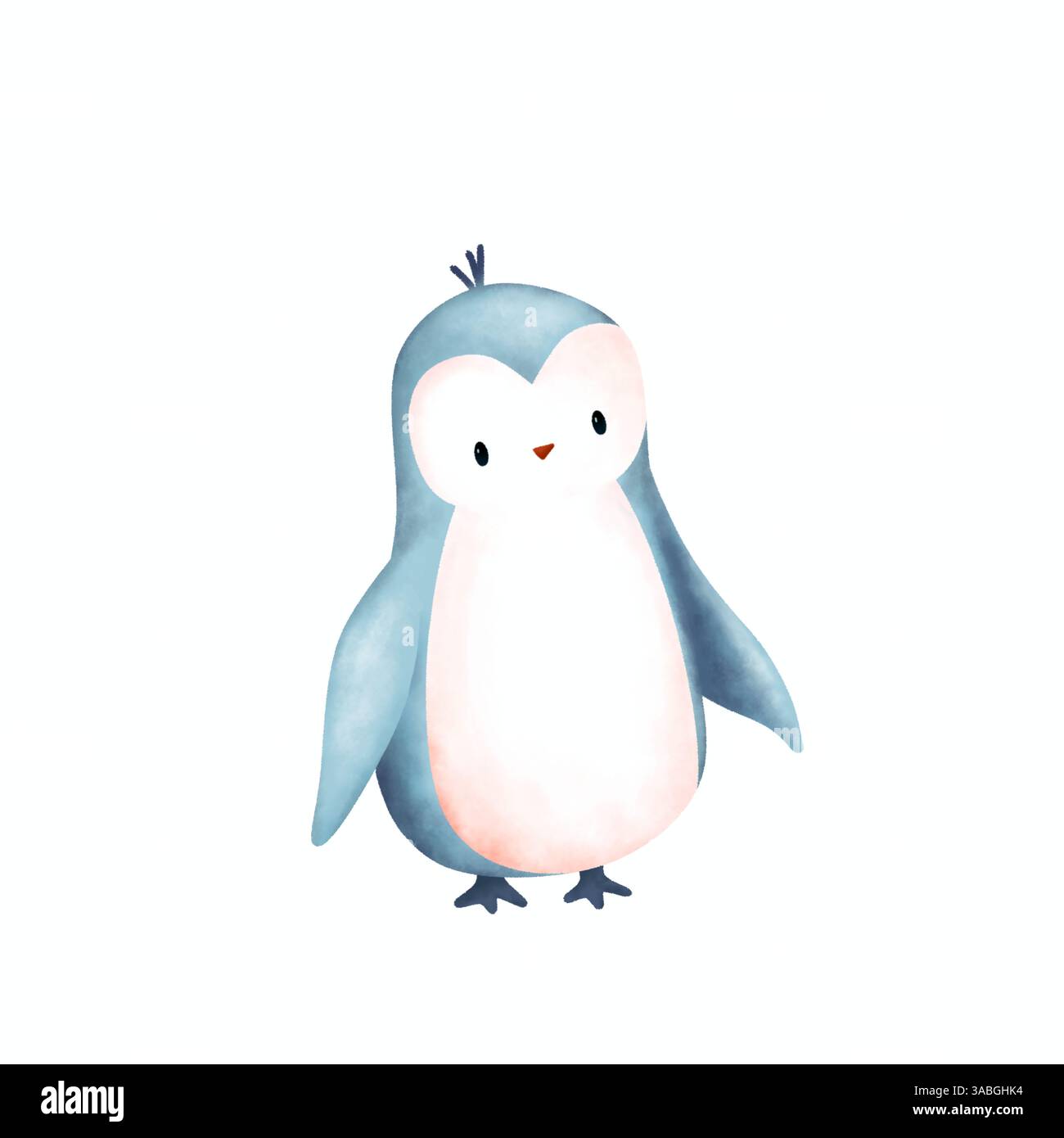 Carino cucciolo di pinguino che disegna un cartone animato. Illustrazione artica di animali isolata. Festeggiamo il compleanno dei bambini Foto Stock