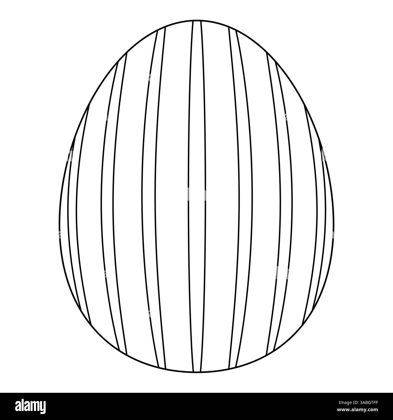 Pagina da colorare in bianco e nero con uovo di Pasqua dipinto a righe. Ideale per attività festive, libri da colorare e artigianato per bambini. Illustrazione Vettoriale