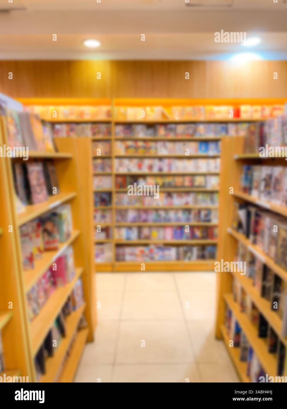 Vista sfocata e sfocata dello sfondo della libreria - Immagine stock catturata con smartphone