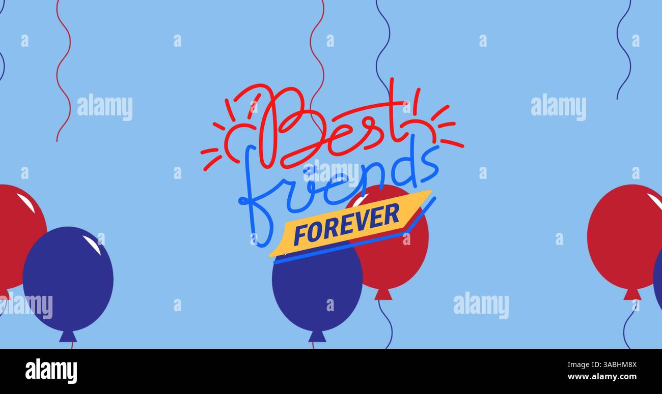 Immagine dei migliori amici per sempre testo su palloncini colorati e sfondo della bandiera americana Foto Stock