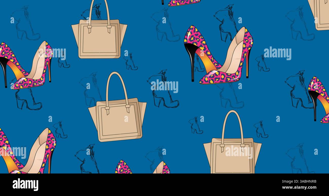 Immagine dei disegni delle scarpe su sfondo blu Foto Stock