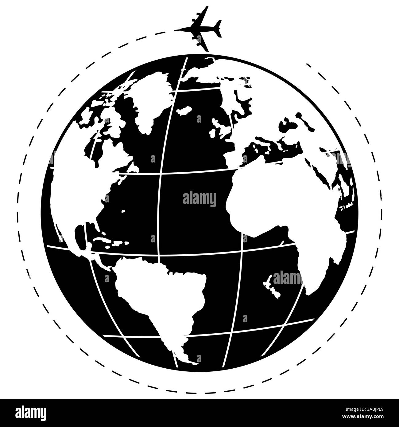 Il concetto di viaggio intorno al mondo, l'aereo vola in tutto il mondo, immagine aziendale della distribuzione in tutto il mondo Illustrazione Vettoriale