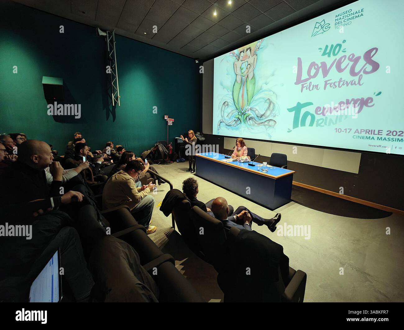 Torino, Italia. 2 aprile 2025. Torino Cinema massimo presentazione di Lovers Film Festival: Il più longevo festival cinematografico LGBTQI in Europa e terzo al mondo, diretto da Vladimir Luxuria, compie 40 anni. Credito: Agenzia fotografica indipendente/Alamy Live News Foto Stock