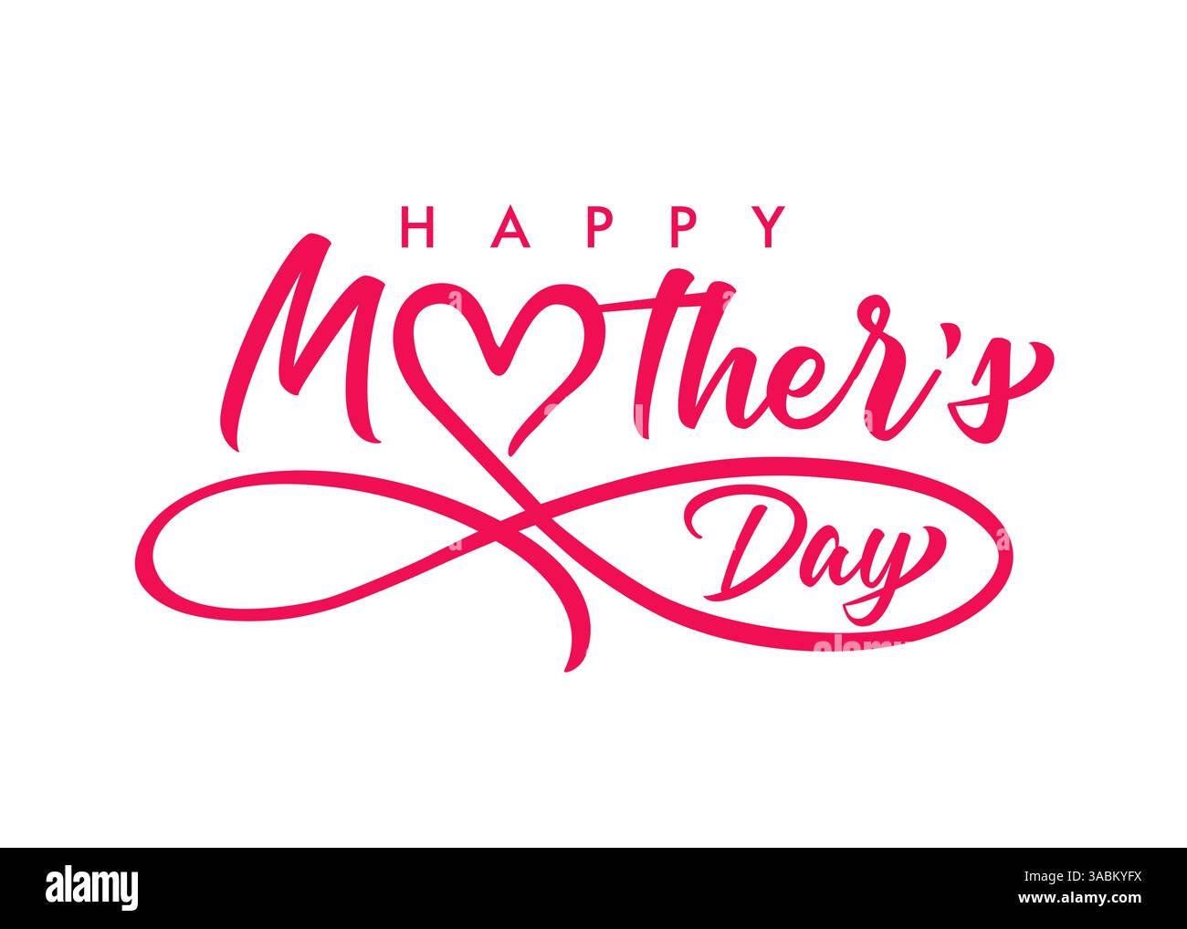 Scritta rosa per la festa della mamma con divisore a sfioro. Concetto artistico creativo con il segno dell'infinito del cuore e la calligrafia per la migliore mamma di sempre Illustrazione Vettoriale