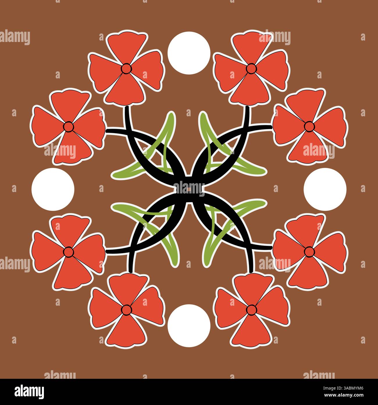 Splendido ornamento con contorno bianco su sfondo marrone Illustrazione Vettoriale