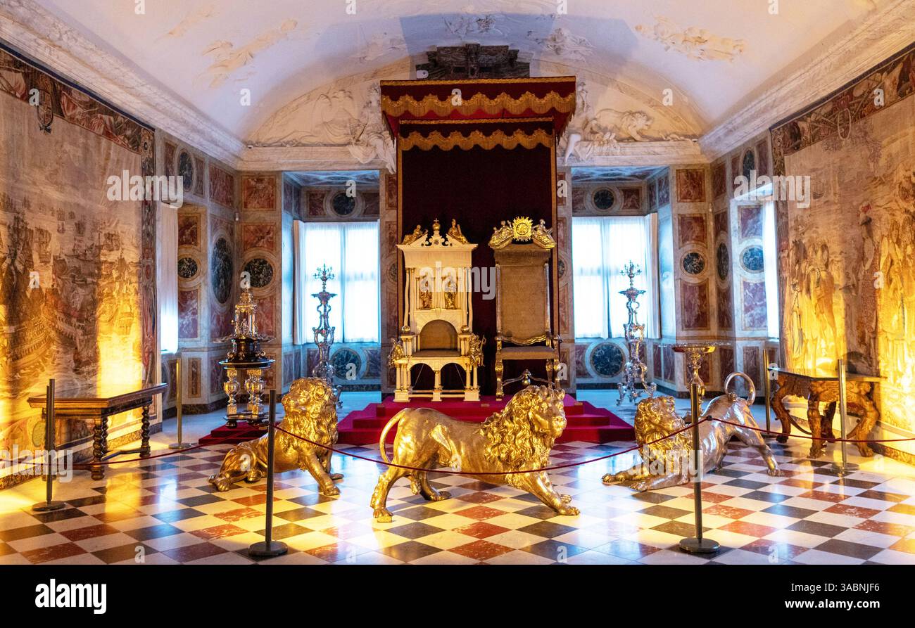 Sala del trono, slot di Rosenborg, castello rinascimentale di Copenaghen Foto Stock