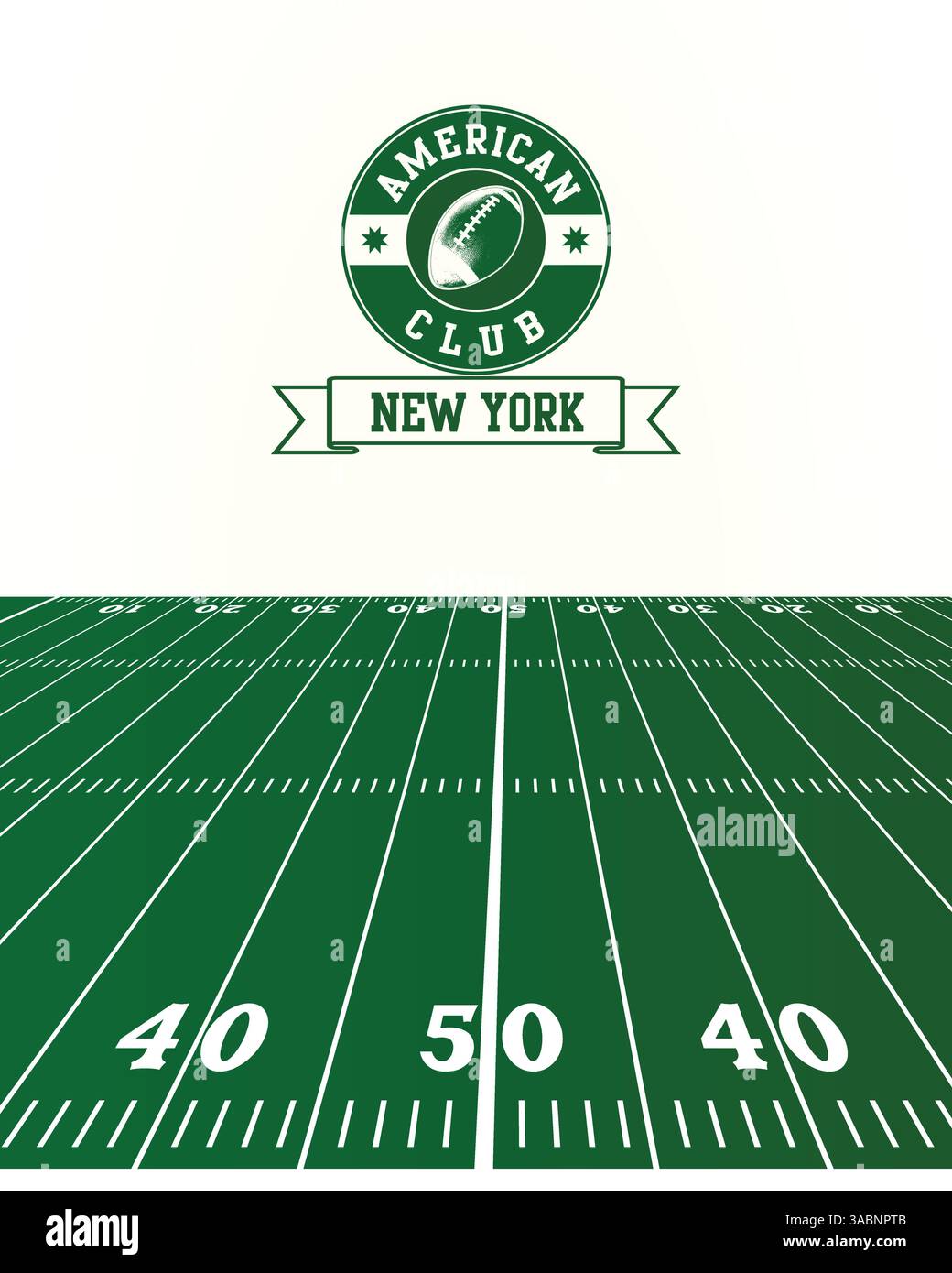 Francobollo della città di New York, campo verde del football americano, illustrazione vettoriale immagine modificabile, Social Media Post Illustrazione Vettoriale