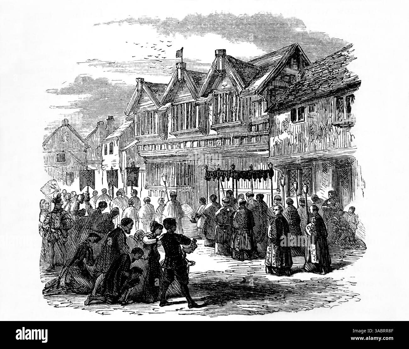 Illustrazione di una processione cattolica a Old Coventry Londra durante il regno di Maria i nel XVI secolo da Antique l'edizione 1866 di Foxe's Bo Foto Stock