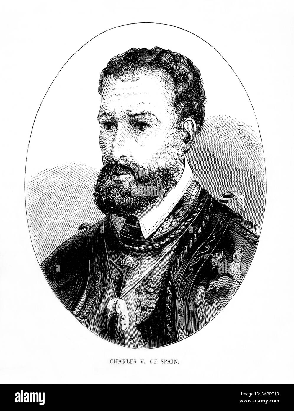 Ritratto di Carlo V di Spagna (1500-1538) fu Un imperatore del Sacro Romano Impero che fu una figura chiave nello sradicamento dell'eresia (protestanti) dall'Antique the 1866 ed Foto Stock