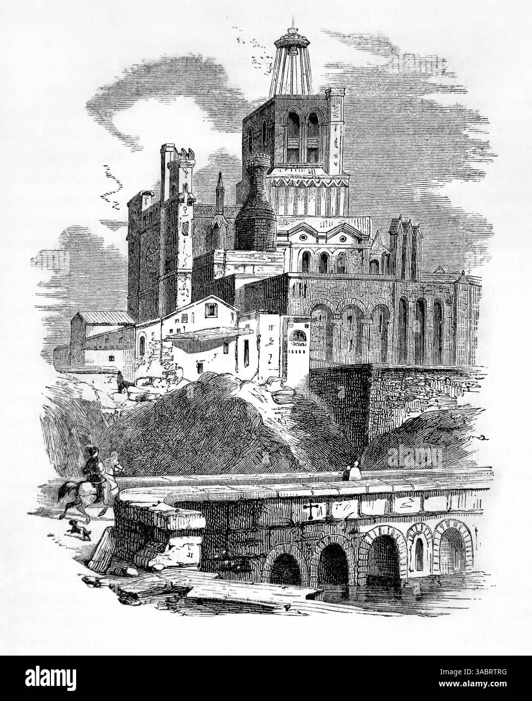 Illustrazione della Cattedrale Saint-Nazaire de Beziers eretta sulle rovine del precedente edificio distrutto nel XIII secolo nel massacro di Foto Stock