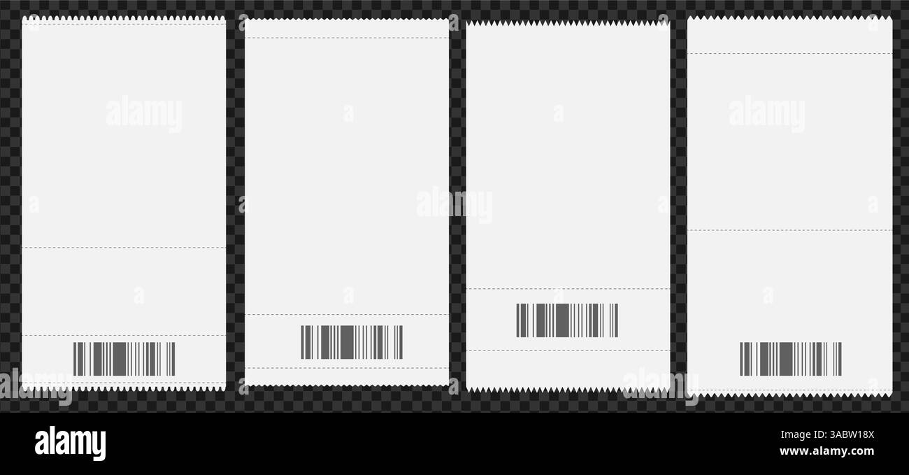 Set di mockup di ricevute vuote con codici a barre per concept di design e branding Illustrazione Vettoriale