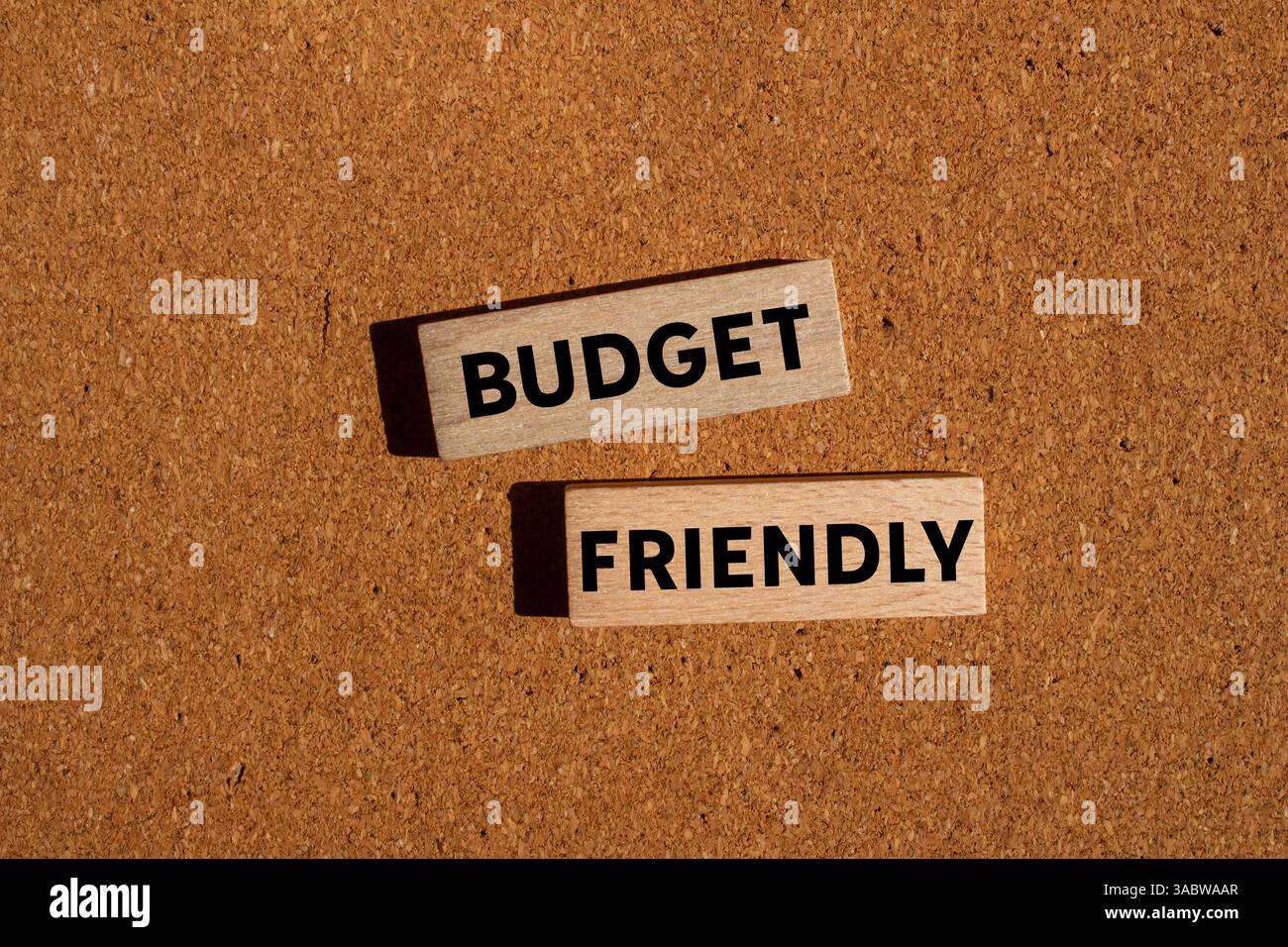 Messaggio economico scritto su blocchi di legno su sfondo marrone. Simbolo di budget concettuale. Copia spazio. Foto Stock