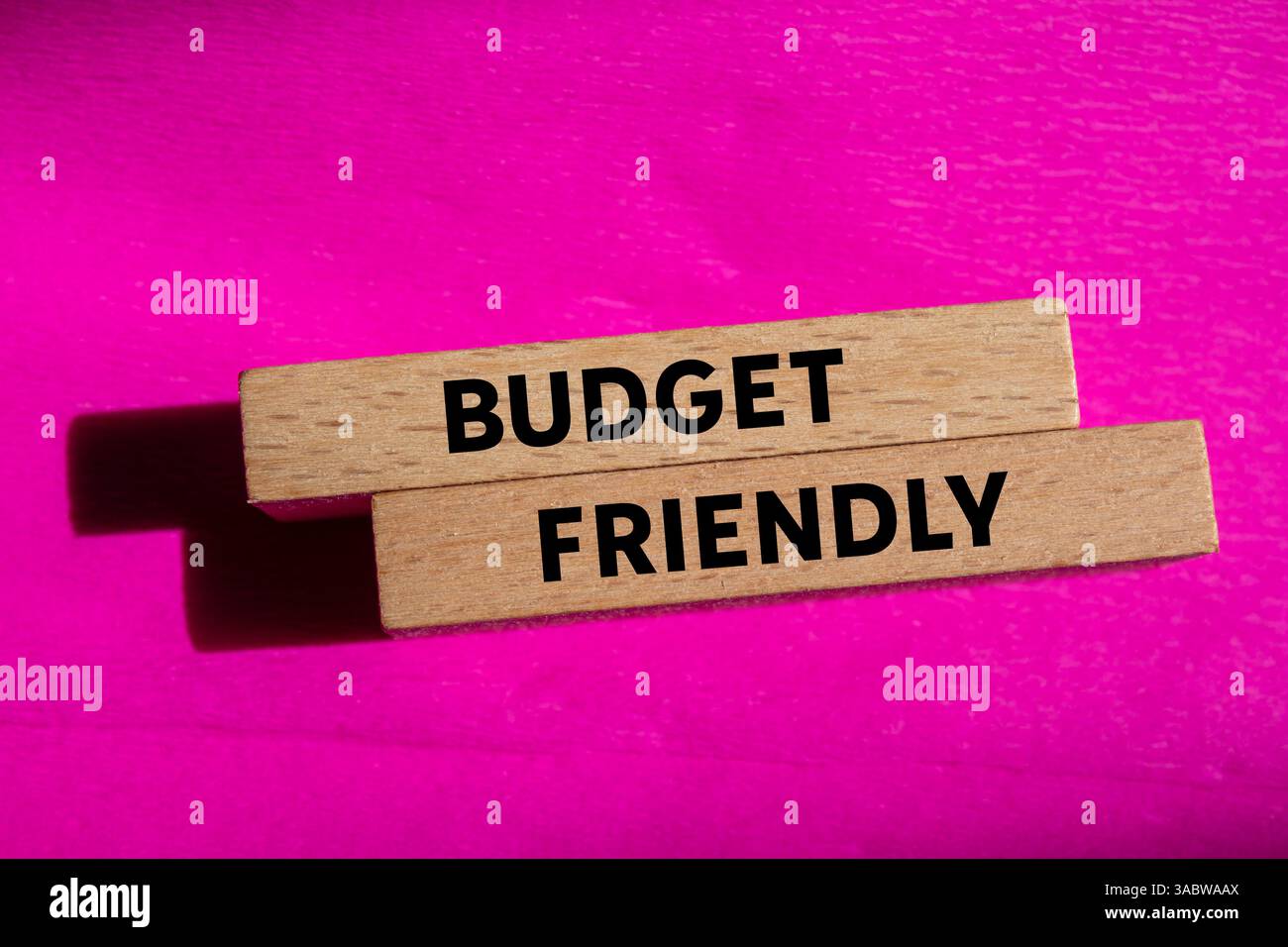 Messaggio economico scritto su blocchi di legno su sfondo rosa. Simbolo di budget concettuale. Copia spazio. Foto Stock