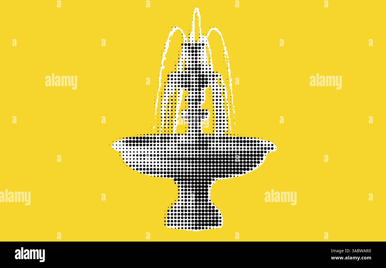 Illustrazione della fontana stilizzata su sfondo giallo Illustrazione Vettoriale